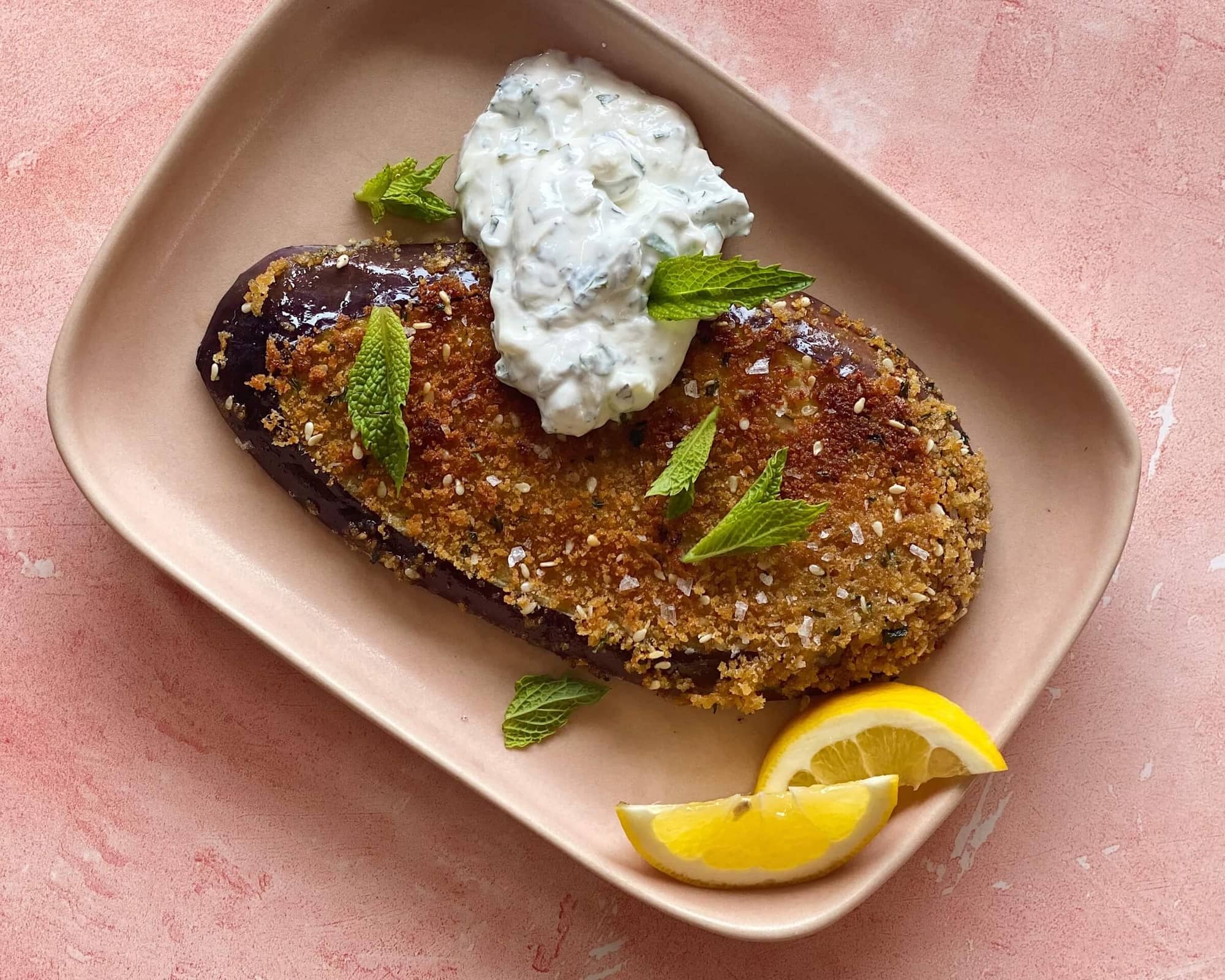 Eggplant Schnitzel with Minty Labneh Edible San Diego Recipe